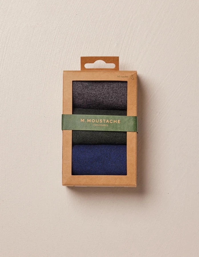 Pack de 3 chaussettes homme : gris/bleu/vert