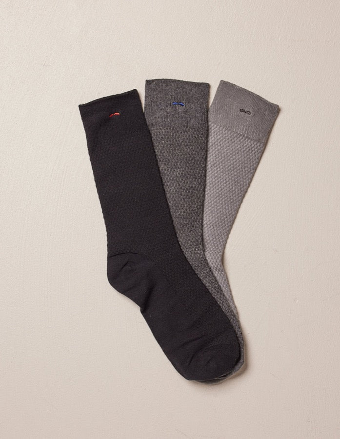 Pack de 3 chaussettes homme : gaufré noir et gris