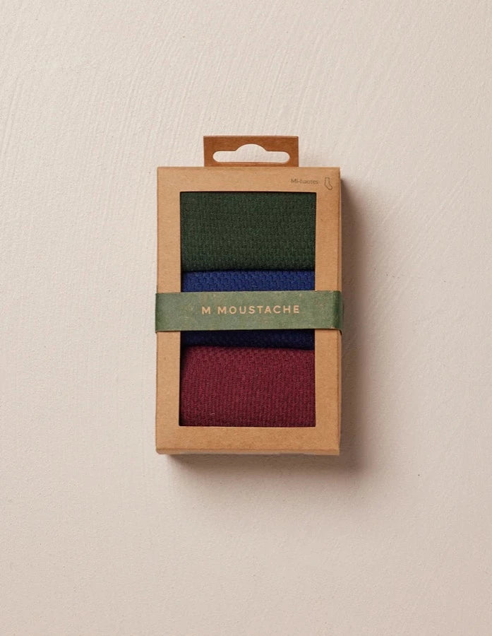 Pack de 3 chaussettes homme : gaufré vert/bleu/bordeaux