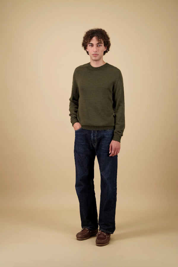 Pull en laine mérinos kaki Fabriqué en France