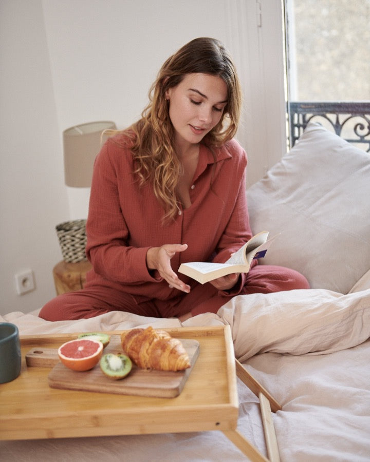 Chemise de pyjama en gaze de coton bio DAPHNÉ TERRACOTTA