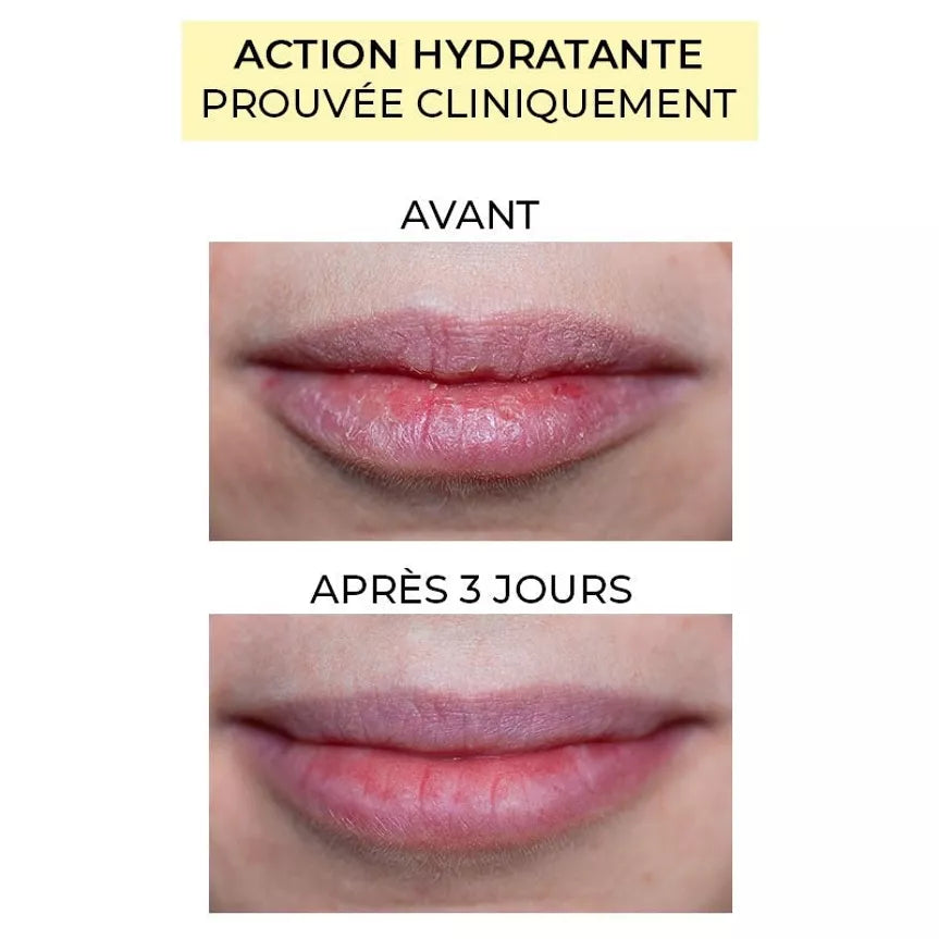 Rouge à lèvres hydratant rouge cerise Pomponne comparaison avant après