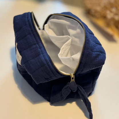 Trousse de toilette en gaze de coton bio BLEU