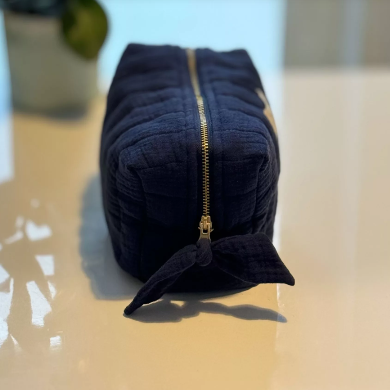 Trousse de toilette en gaze de coton bio BLEU