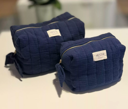 Trousse de toilette en gaze de coton bio BLEU