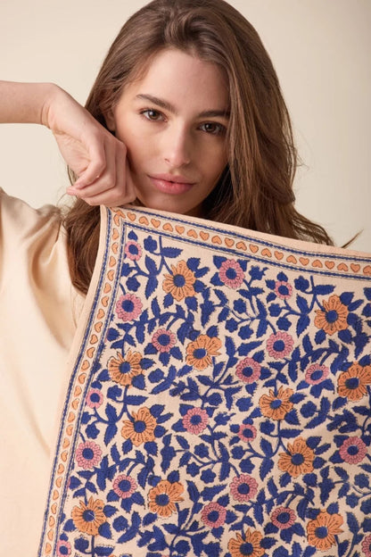 Foulard - Coeur Bleu royal blockprint