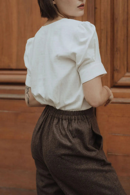 arrière élastique du pantalon positano en laine marron glacé