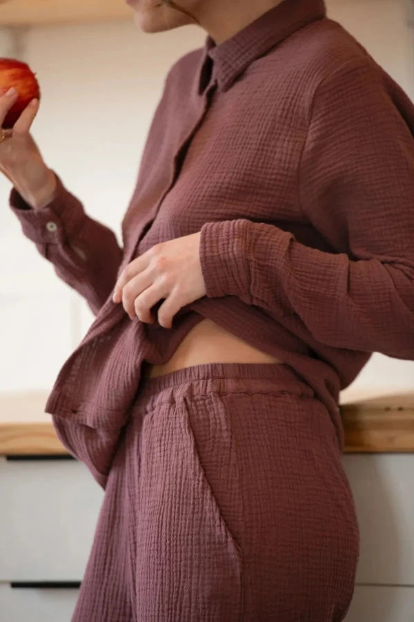 pantalon de pyjama en gaze de coton bordeaux