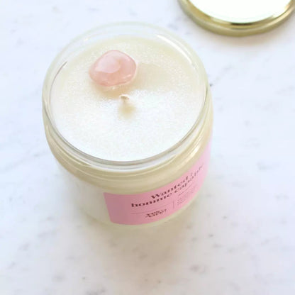 bougie avec pierre et paillettes vegetales en cire de soja