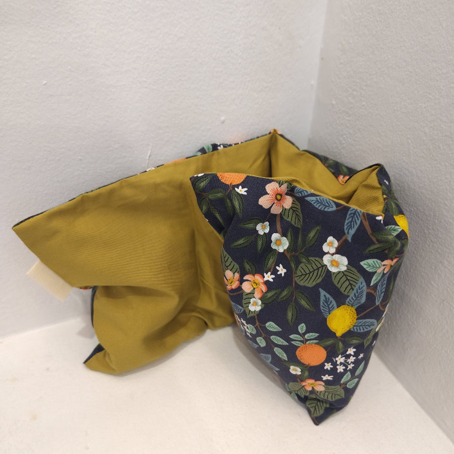 bouillote marine motif fleuri arrière jaune moutarde