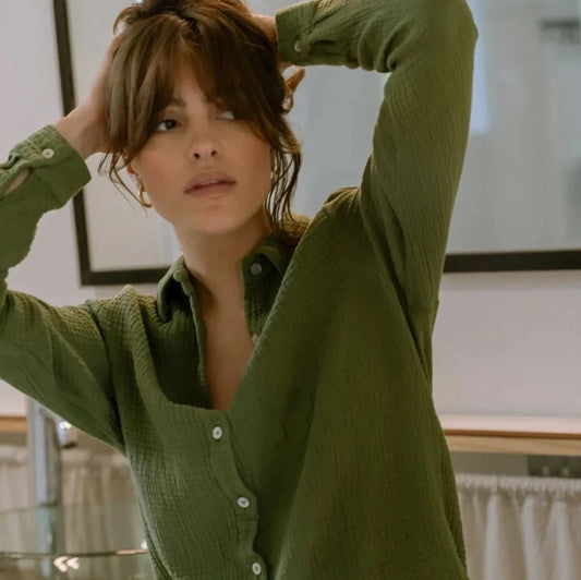 chemise gaze de coton kaki