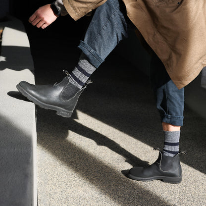 chaussettes klue rayées gris et marine laine