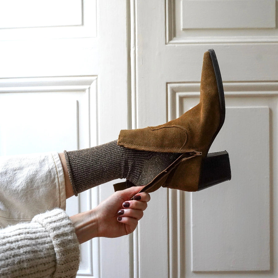 chaussettes à paillettes caramel