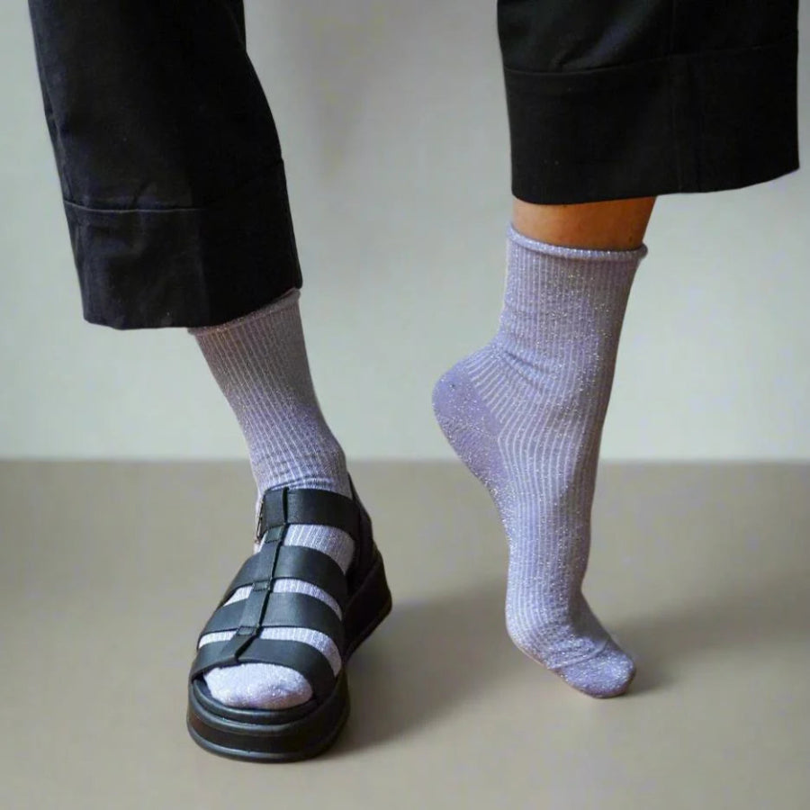 chaussettes à paillettes lilas