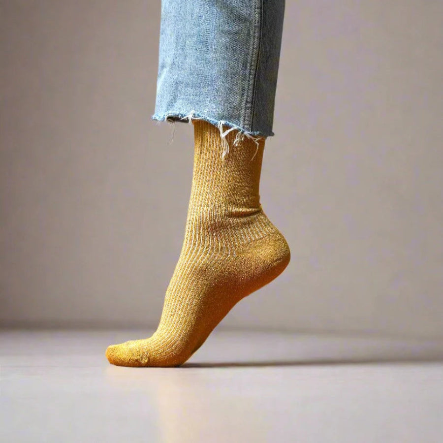 chaussettes à paillettes jaune moutarde
