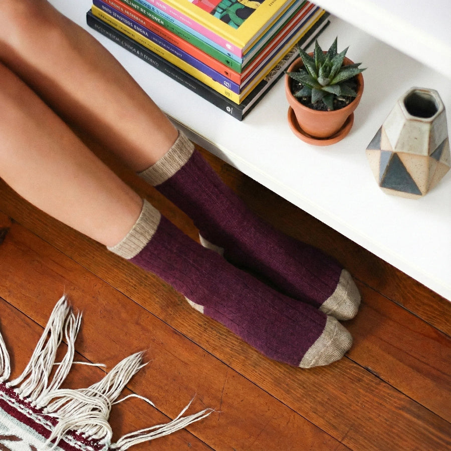 chaussettes laine femme klue bordeaux et camel