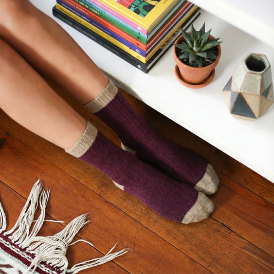 chaussettes laine femme klue bordeaux et camel