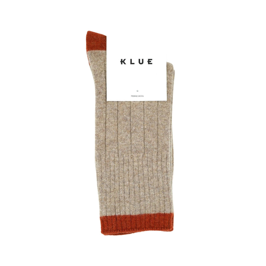 chaussettes klue en laine beige avec bandes orange
