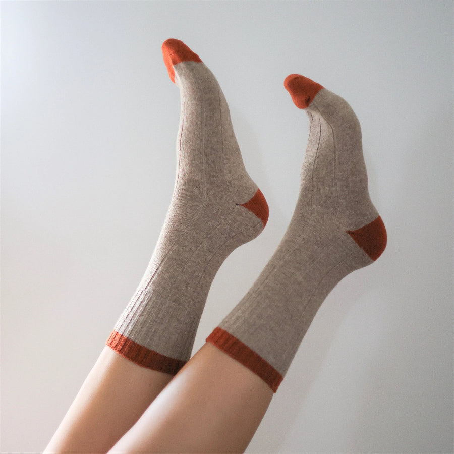 chaussettes klue beige laine merinos avec bandes orange