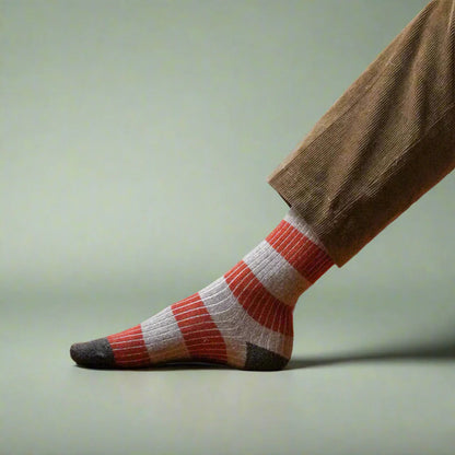 chaussettes homme laine rayées beige et orange