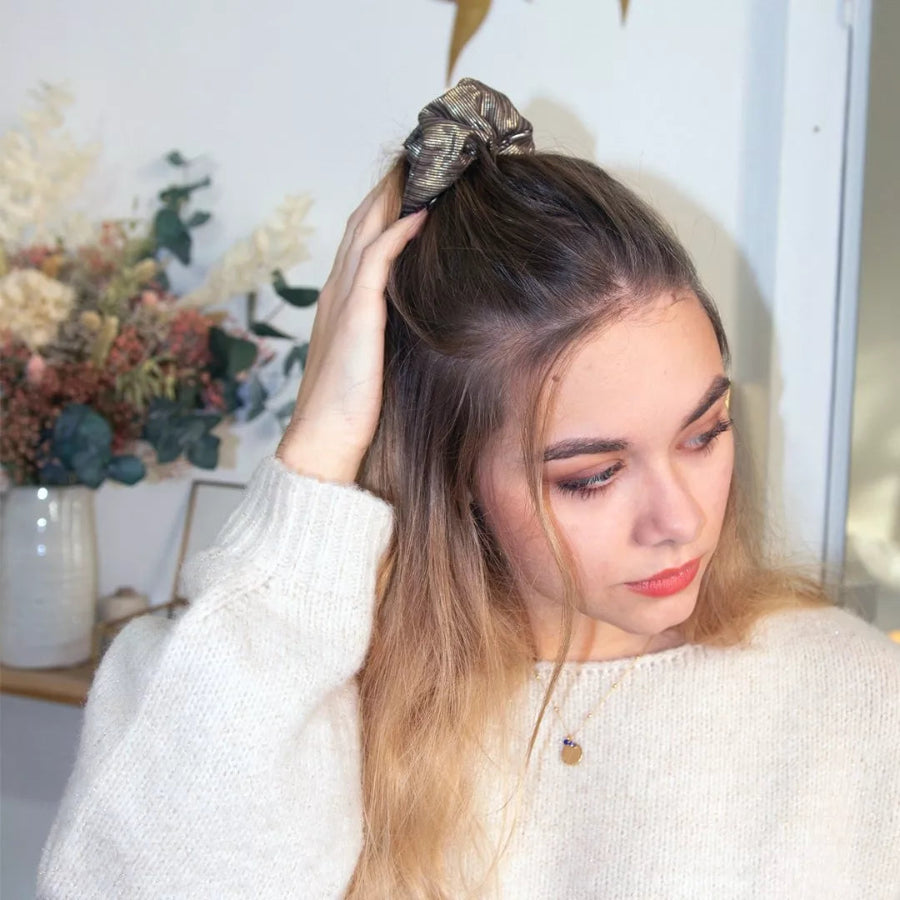 chouchou rayé bronze porté