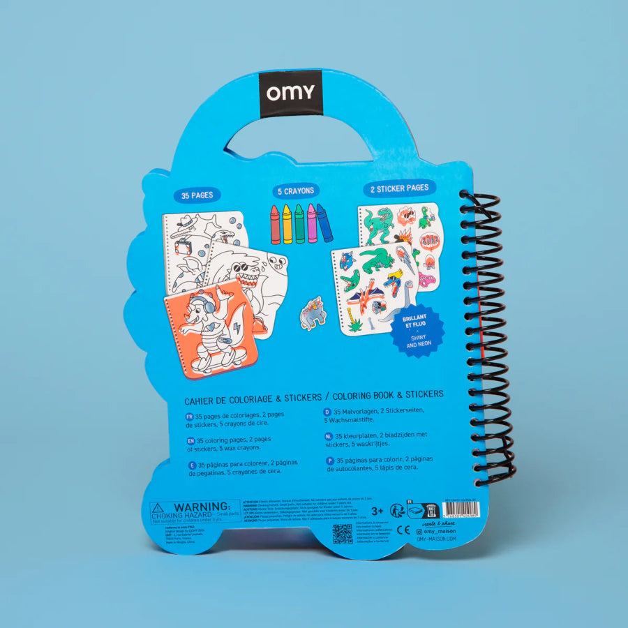 contenu du livre de coloriage et stickers dino omy