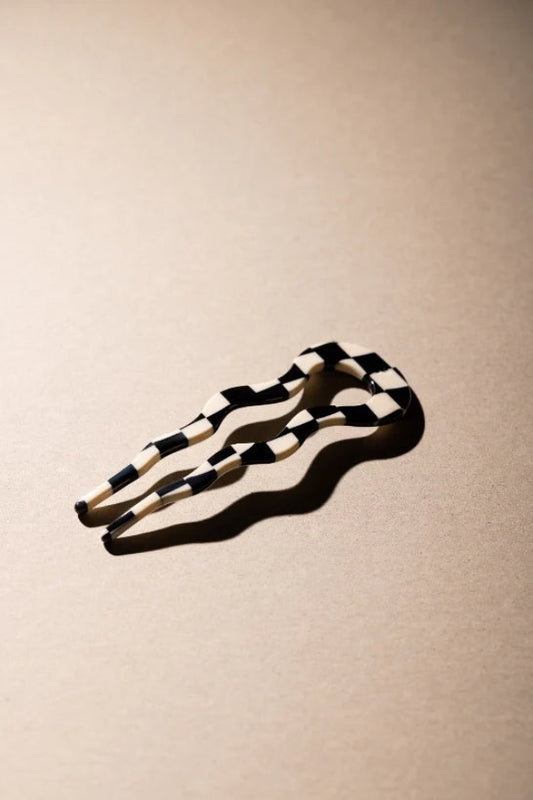 épingle à cheveux en acétate de cellulose damier noir et blanc