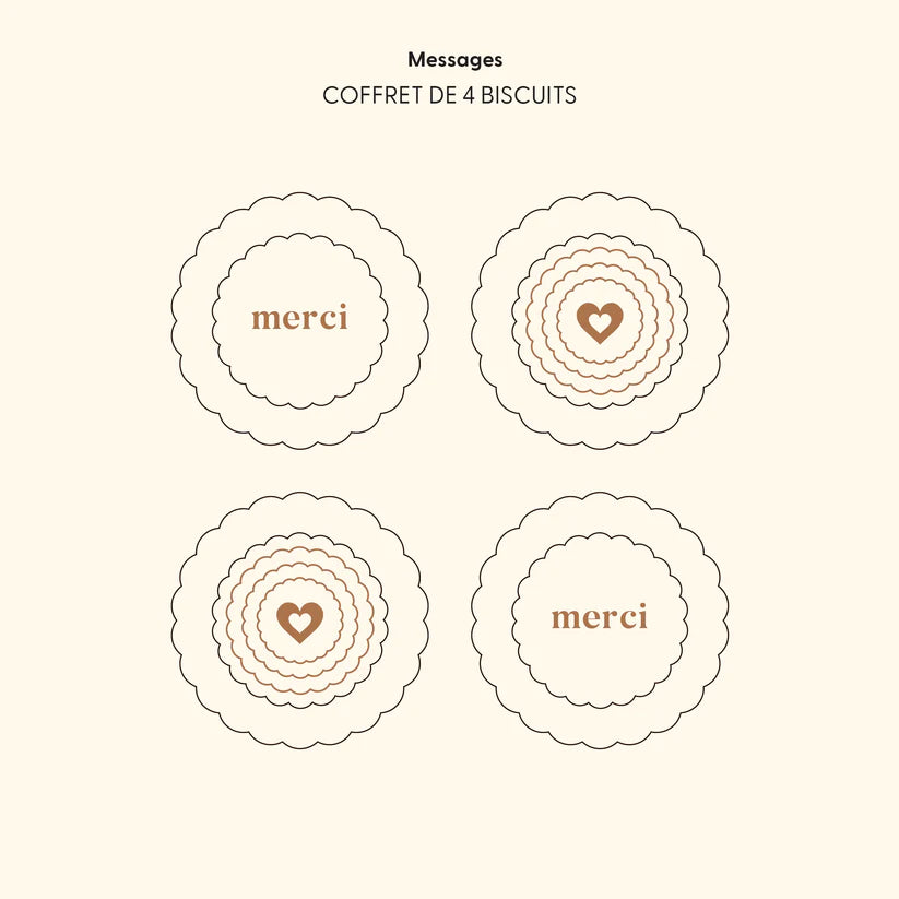 messages du coffret de 4 biscuits au chocolat merci
