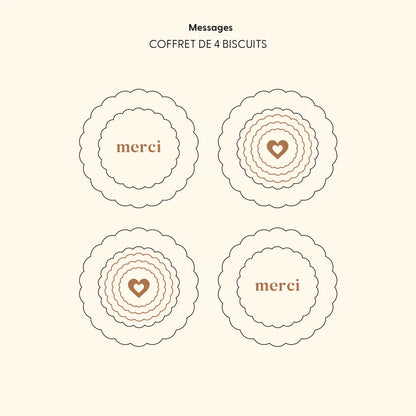 messages du coffret de 4 biscuits au chocolat merci