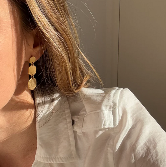 boucles d'oreilles pendantes en argent doré 24k