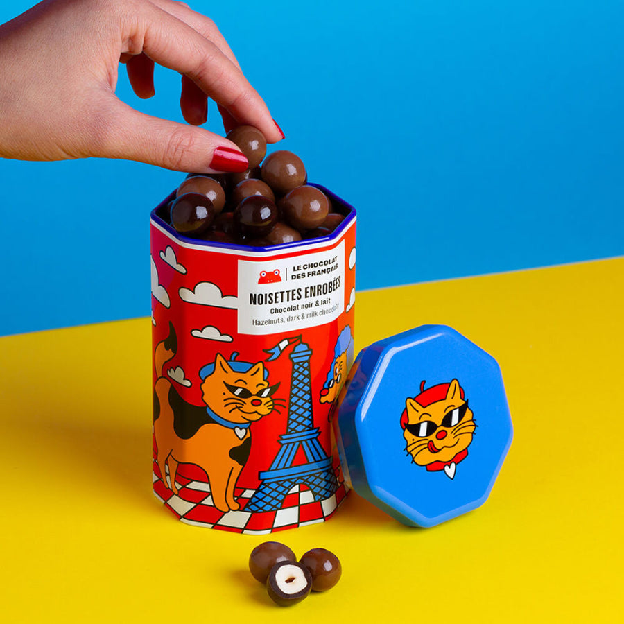 boite de noisettes enrobées chocolat noir & lait Bio