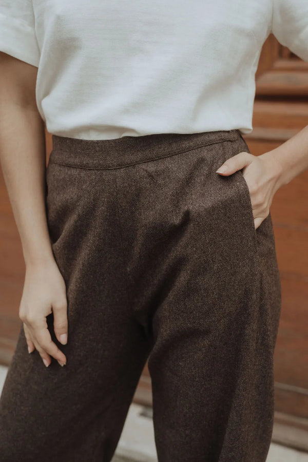 devant du pantalon en laine positano marron glacé
