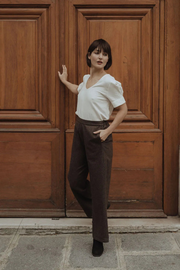 look avec pantalon en laine marron sevenlie