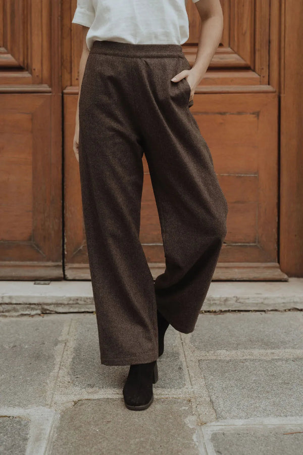 pantalon en laine marron made in france