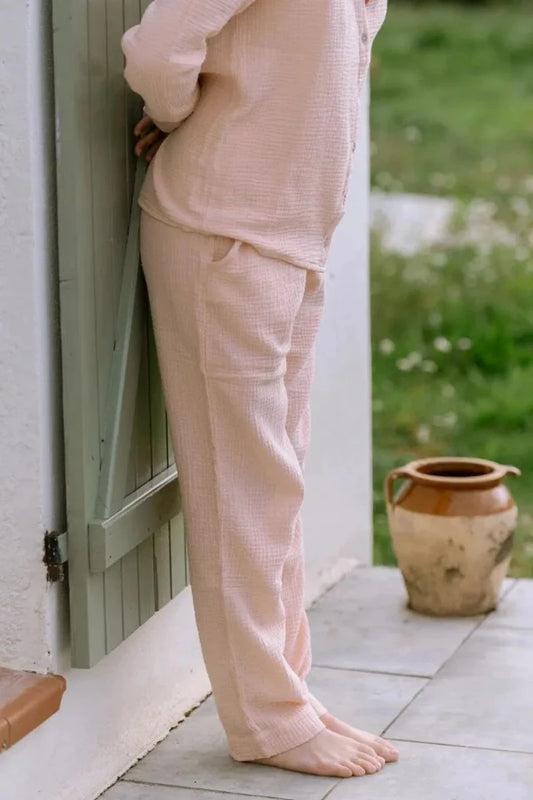 pantalon rose en gaze de coton bio