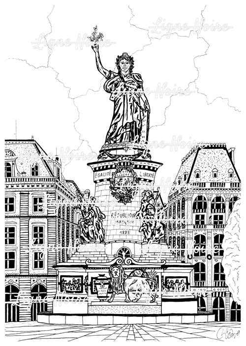 carte postale ligne noire place de la république