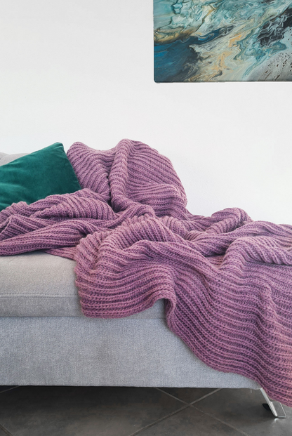 plaid cannes grosse maille violine