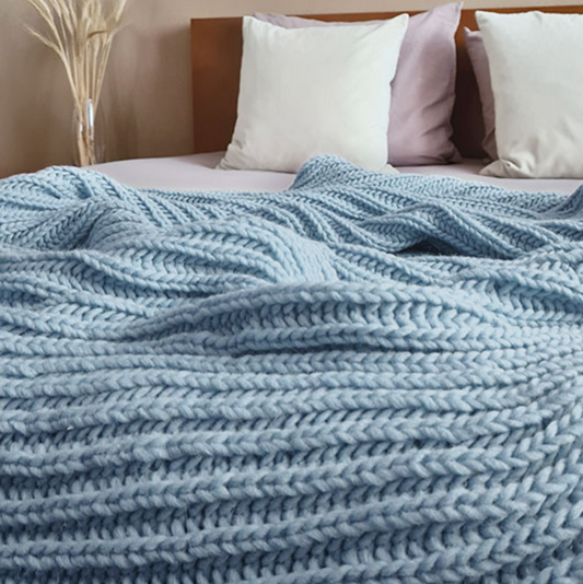 plaid grosses mailles bleu ciel