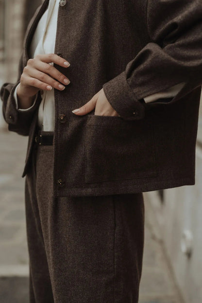 poche veste en laine marron glacé