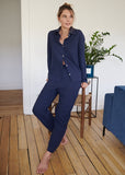 Pantalon de pyjama en gaze de coton bio DAPHNÉ BLEU