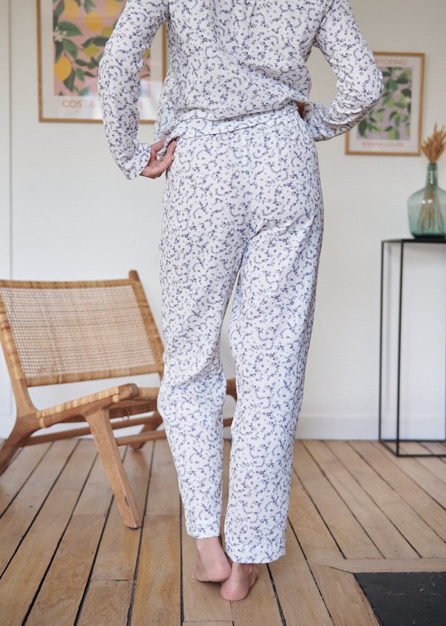 Pantalon de pyjama en gaze de coton bio BLEUET