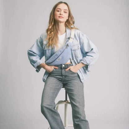 Sac banane en coton bio Hindbag couleur denim bleu