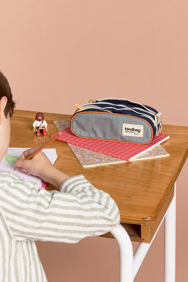 trousse double compartiment tricolore sauge