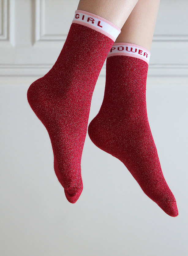 Chaussettes made in France Maison causette rouge à paillettes