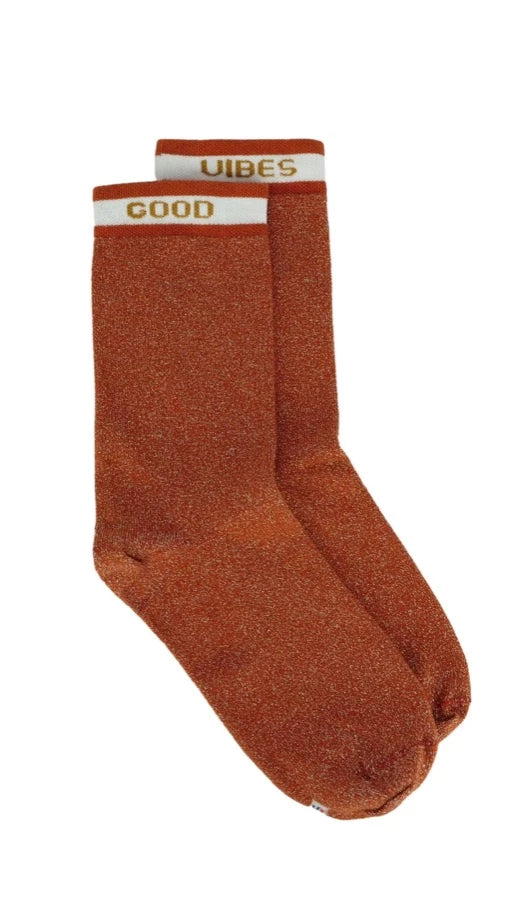 Chaussettes à paillettes Good vibes en terracotta Maison Causettes