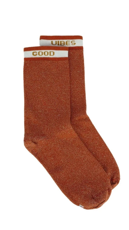 Chaussettes à paillettes Good vibes en terracotta Maison Causettes