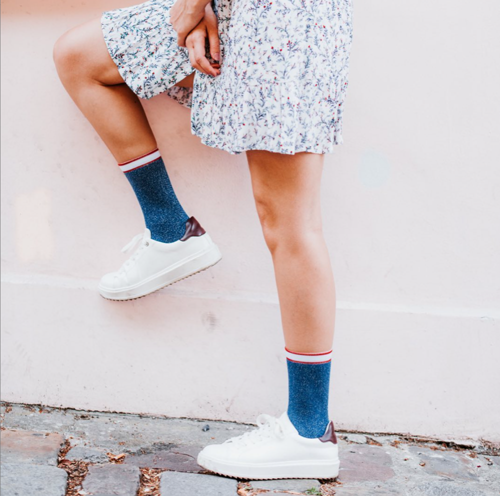 Chaussettes made in France Josette l'amour bleu à paillettes - Maison Causettes