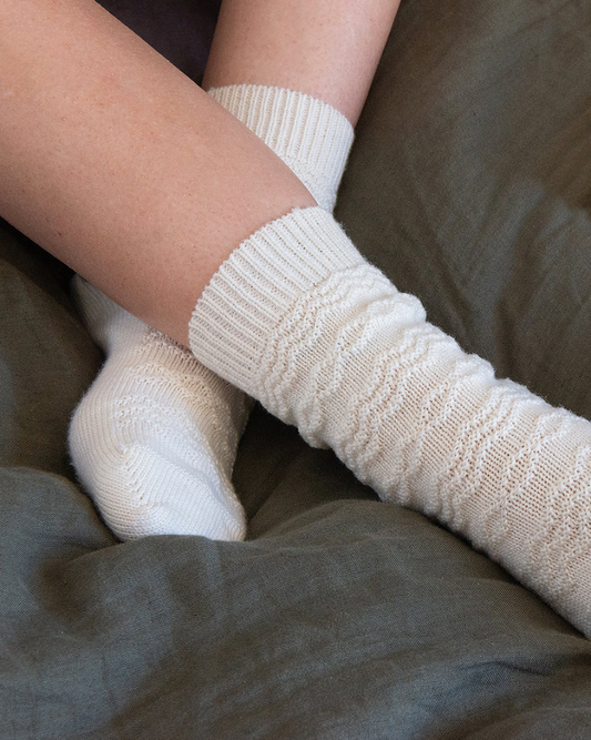 Chaussettes made in France Maison causette en laine mérinos blanches