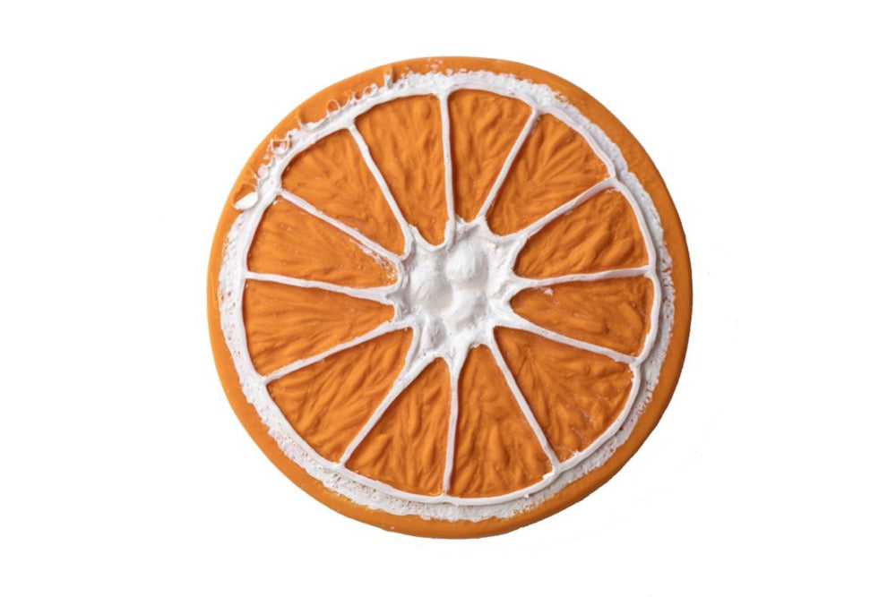 Jouet de dentition Orange en latex naturel d'Hévéa de Oli & Carol.