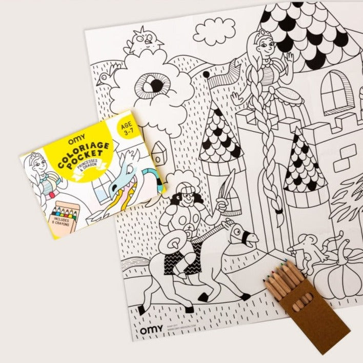 Coloriage pocket Princesses & dragon